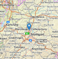 Kartenausschnitt von der Adresse der Spedition Paul Kummer GmbH aus Asperg bei Ludwigsburg vor einer Mercedes-Benz Zugmaschine aus dem Fuhrpark